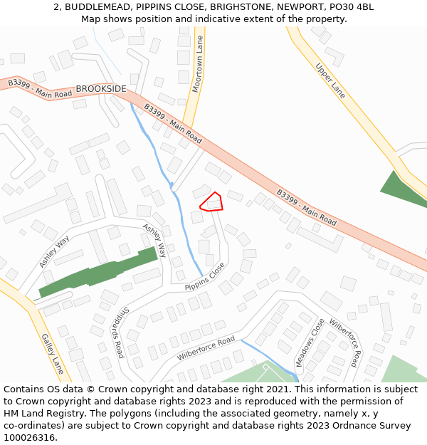 2, BUDDLEMEAD, PIPPINS CLOSE, BRIGHSTONE, NEWPORT, PO30 4BL: Location map and indicative extent of plot