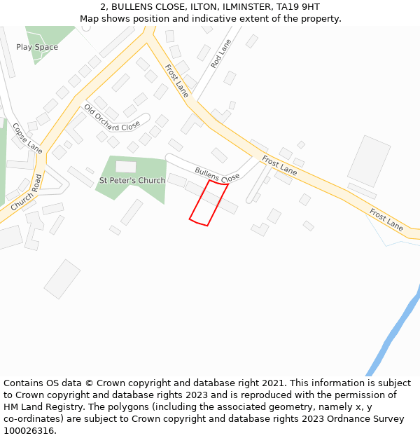 2, BULLENS CLOSE, ILTON, ILMINSTER, TA19 9HT: Location map and indicative extent of plot