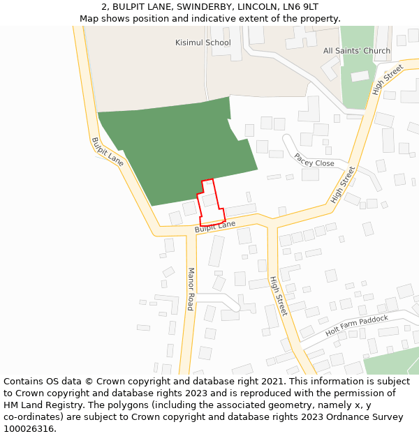 2, BULPIT LANE, SWINDERBY, LINCOLN, LN6 9LT: Location map and indicative extent of plot