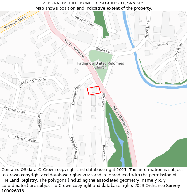 2, BUNKERS HILL, ROMILEY, STOCKPORT, SK6 3DS: Location map and indicative extent of plot