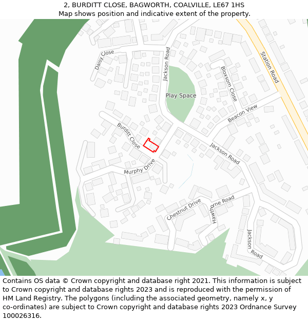 2, BURDITT CLOSE, BAGWORTH, COALVILLE, LE67 1HS: Location map and indicative extent of plot