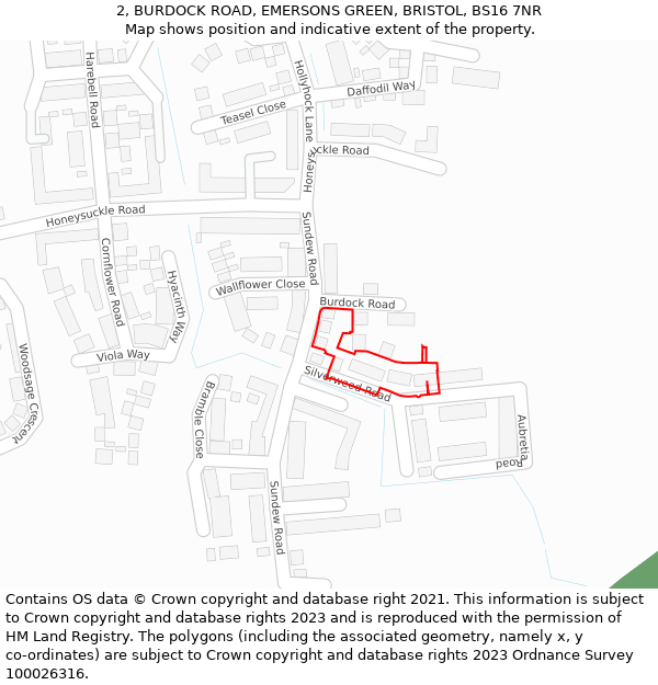 2, BURDOCK ROAD, EMERSONS GREEN, BRISTOL, BS16 7NR: Location map and indicative extent of plot