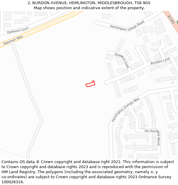 2, BURDON AVENUE, HEMLINGTON, MIDDLESBROUGH, TS8 9GS: Location map and indicative extent of plot