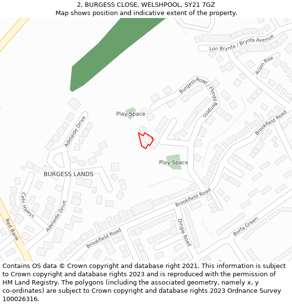 2, BURGESS CLOSE, WELSHPOOL, SY21 7GZ: Location map and indicative extent of plot