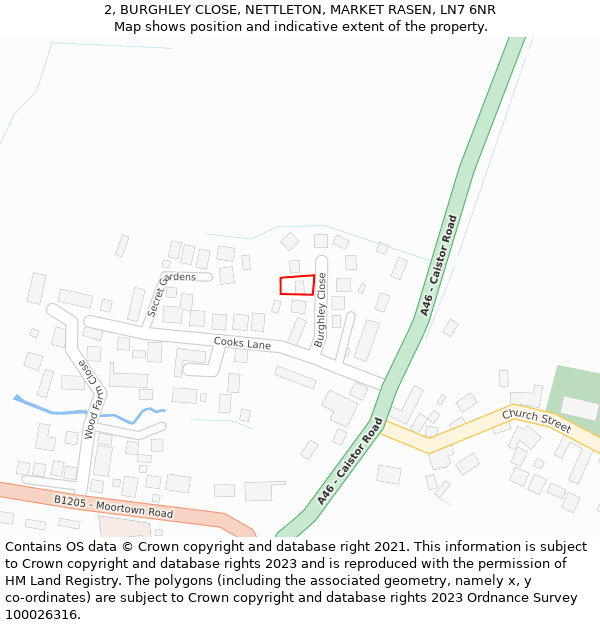 2, BURGHLEY CLOSE, NETTLETON, MARKET RASEN, LN7 6NR: Location map and indicative extent of plot