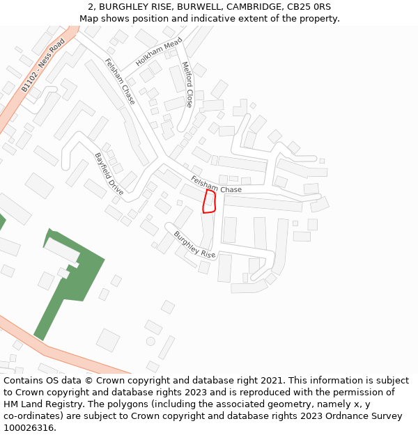 2, BURGHLEY RISE, BURWELL, CAMBRIDGE, CB25 0RS: Location map and indicative extent of plot