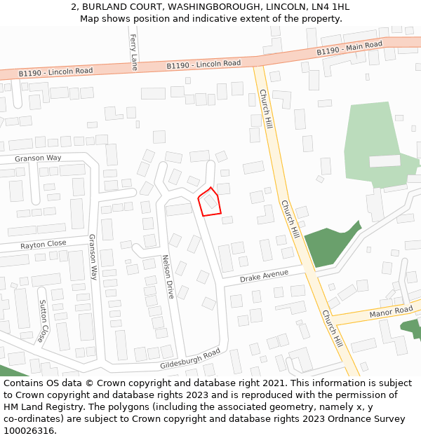 2, BURLAND COURT, WASHINGBOROUGH, LINCOLN, LN4 1HL: Location map and indicative extent of plot