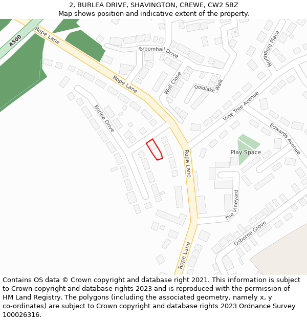 2, BURLEA DRIVE, SHAVINGTON, CREWE, CW2 5BZ: Location map and indicative extent of plot