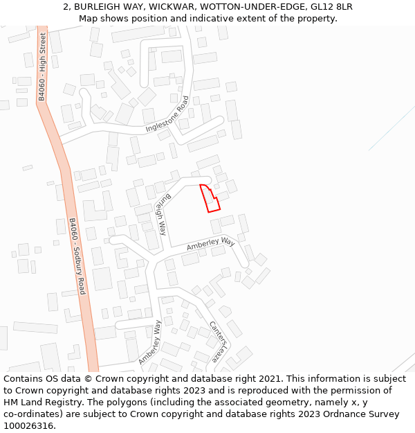 2, BURLEIGH WAY, WICKWAR, WOTTON-UNDER-EDGE, GL12 8LR: Location map and indicative extent of plot
