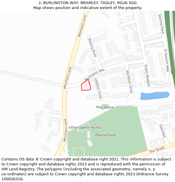 2, BURLINGTON WAY, BRAMLEY, TADLEY, RG26 5GG: Location map and indicative extent of plot