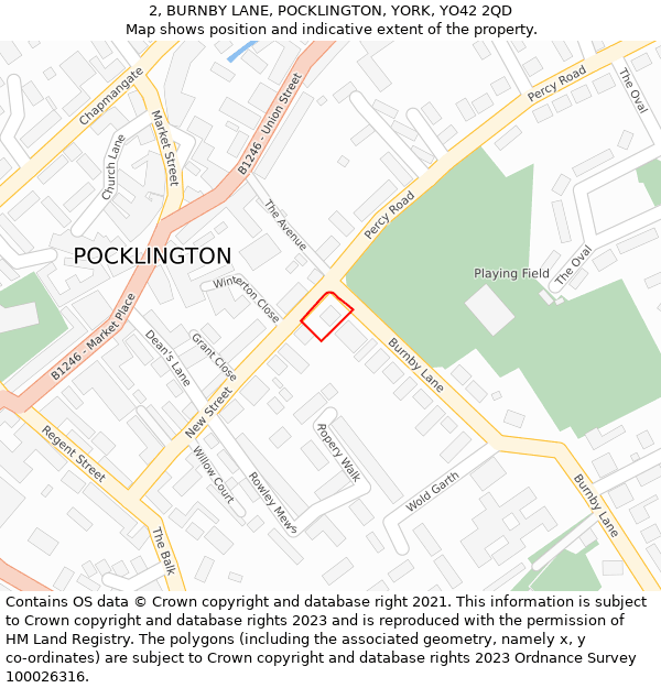 2, BURNBY LANE, POCKLINGTON, YORK, YO42 2QD: Location map and indicative extent of plot