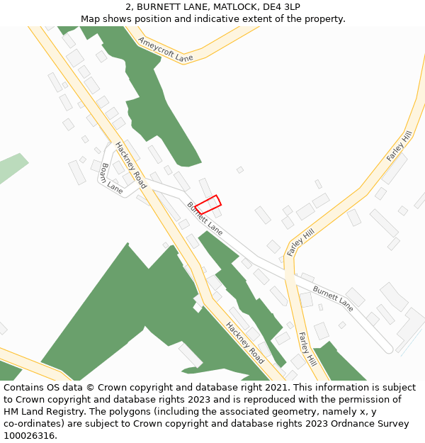 2, BURNETT LANE, MATLOCK, DE4 3LP: Location map and indicative extent of plot