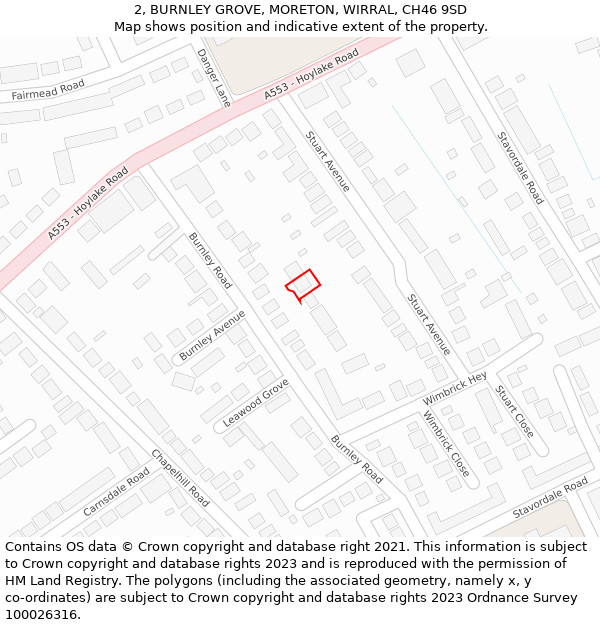 2, BURNLEY GROVE, MORETON, WIRRAL, CH46 9SD: Location map and indicative extent of plot