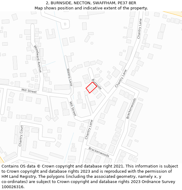 2, BURNSIDE, NECTON, SWAFFHAM, PE37 8ER: Location map and indicative extent of plot