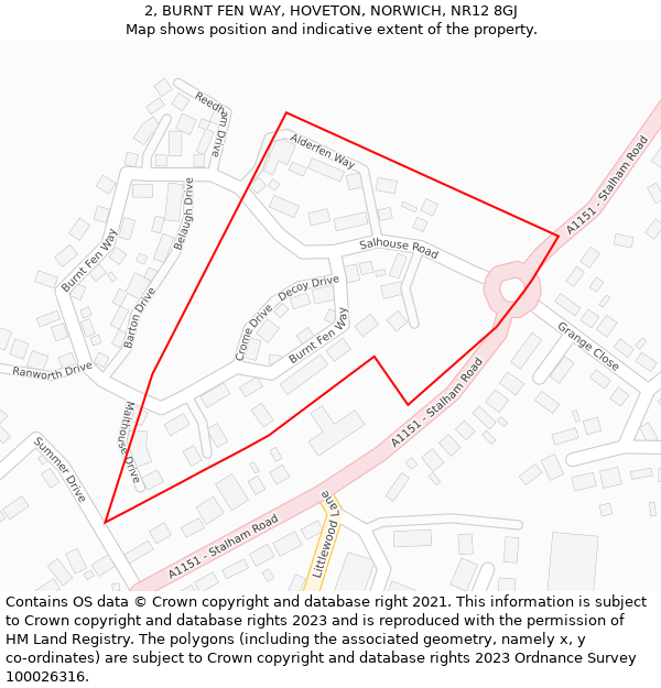 2, BURNT FEN WAY, HOVETON, NORWICH, NR12 8GJ: Location map and indicative extent of plot