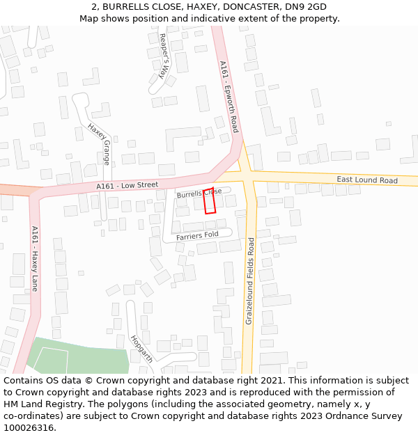 2, BURRELLS CLOSE, HAXEY, DONCASTER, DN9 2GD: Location map and indicative extent of plot