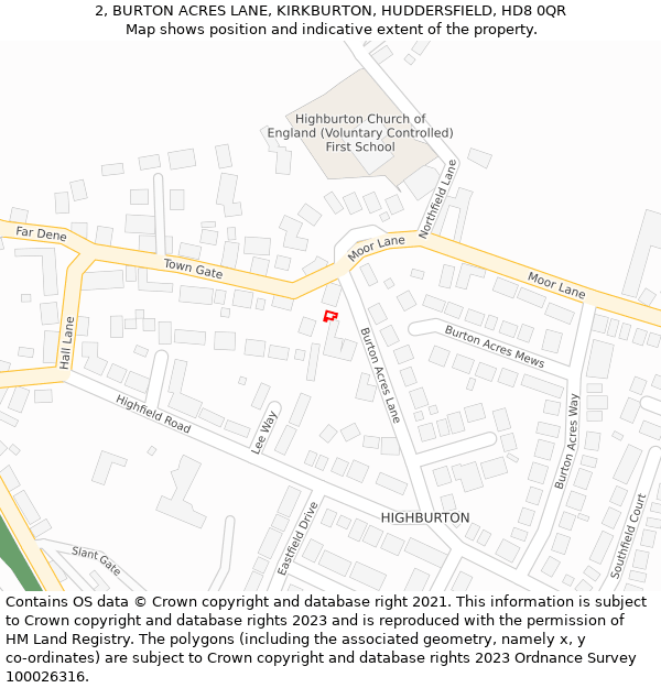 2, BURTON ACRES LANE, KIRKBURTON, HUDDERSFIELD, HD8 0QR: Location map and indicative extent of plot