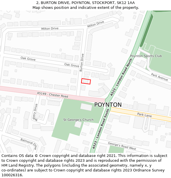 2, BURTON DRIVE, POYNTON, STOCKPORT, SK12 1AA: Location map and indicative extent of plot