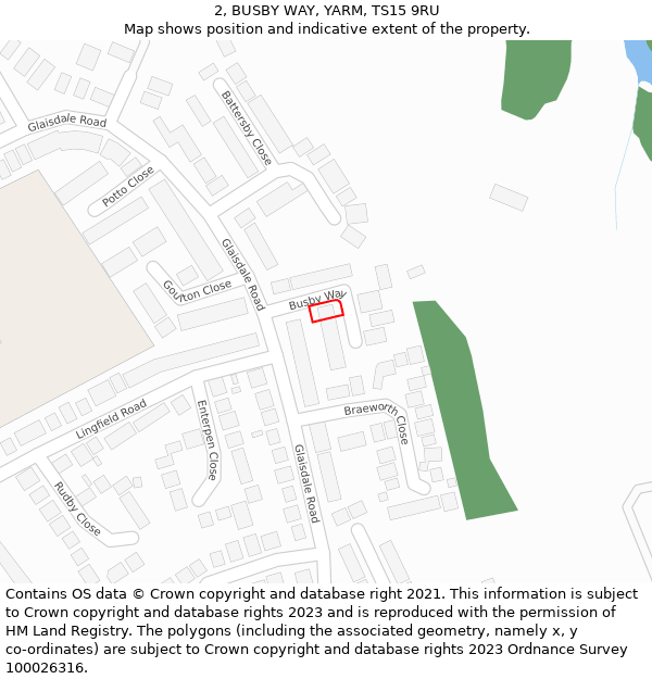 2, BUSBY WAY, YARM, TS15 9RU: Location map and indicative extent of plot