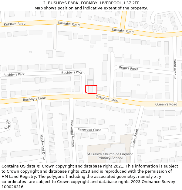 2, BUSHBYS PARK, FORMBY, LIVERPOOL, L37 2EF: Location map and indicative extent of plot