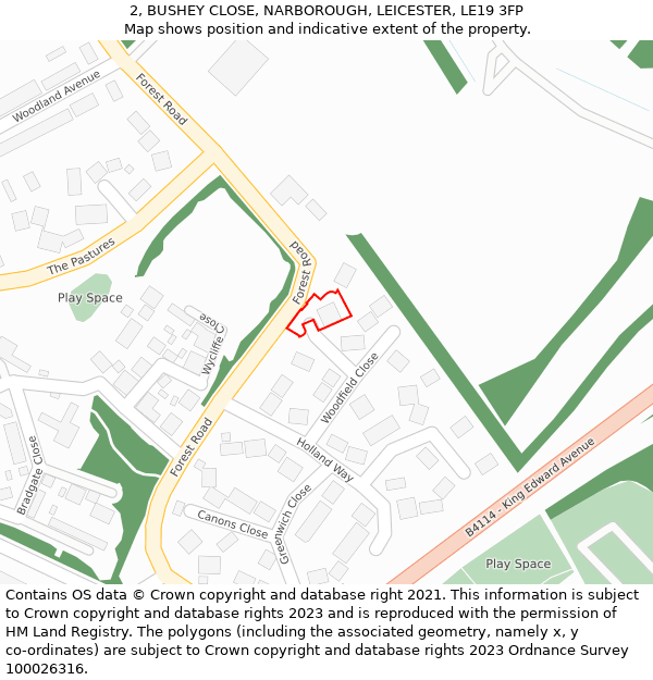 2, BUSHEY CLOSE, NARBOROUGH, LEICESTER, LE19 3FP: Location map and indicative extent of plot