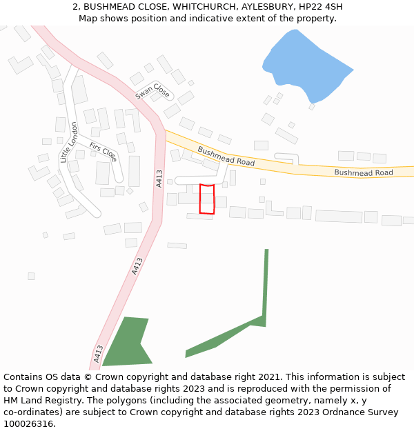 2, BUSHMEAD CLOSE, WHITCHURCH, AYLESBURY, HP22 4SH: Location map and indicative extent of plot