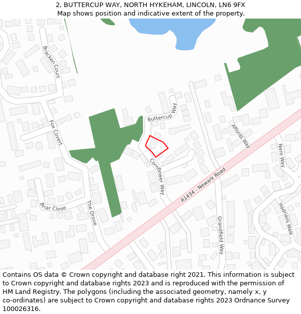 2, BUTTERCUP WAY, NORTH HYKEHAM, LINCOLN, LN6 9FX: Location map and indicative extent of plot