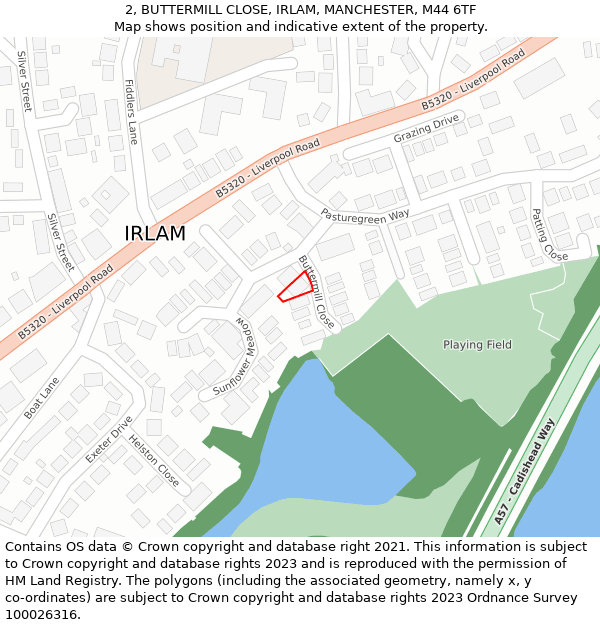 2, BUTTERMILL CLOSE, IRLAM, MANCHESTER, M44 6TF: Location map and indicative extent of plot