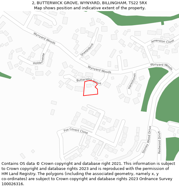 2, BUTTERWICK GROVE, WYNYARD, BILLINGHAM, TS22 5RX: Location map and indicative extent of plot