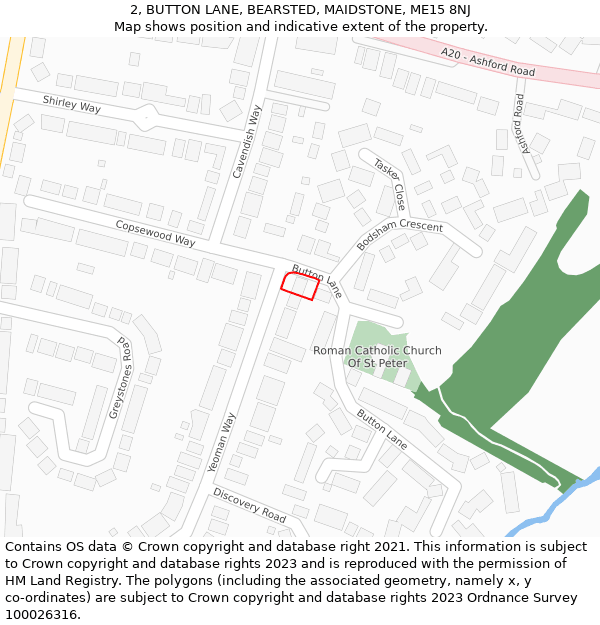 2, BUTTON LANE, BEARSTED, MAIDSTONE, ME15 8NJ: Location map and indicative extent of plot