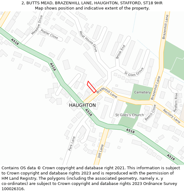 2, BUTTS MEAD, BRAZENHILL LANE, HAUGHTON, STAFFORD, ST18 9HR: Location map and indicative extent of plot