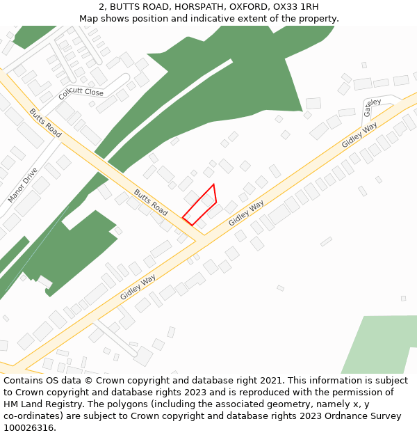 2, BUTTS ROAD, HORSPATH, OXFORD, OX33 1RH: Location map and indicative extent of plot