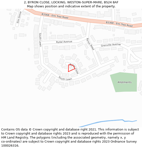 2, BYRON CLOSE, LOCKING, WESTON-SUPER-MARE, BS24 8AF: Location map and indicative extent of plot