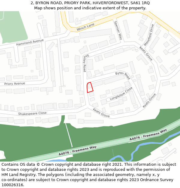 2, BYRON ROAD, PRIORY PARK, HAVERFORDWEST, SA61 1RQ: Location map and indicative extent of plot