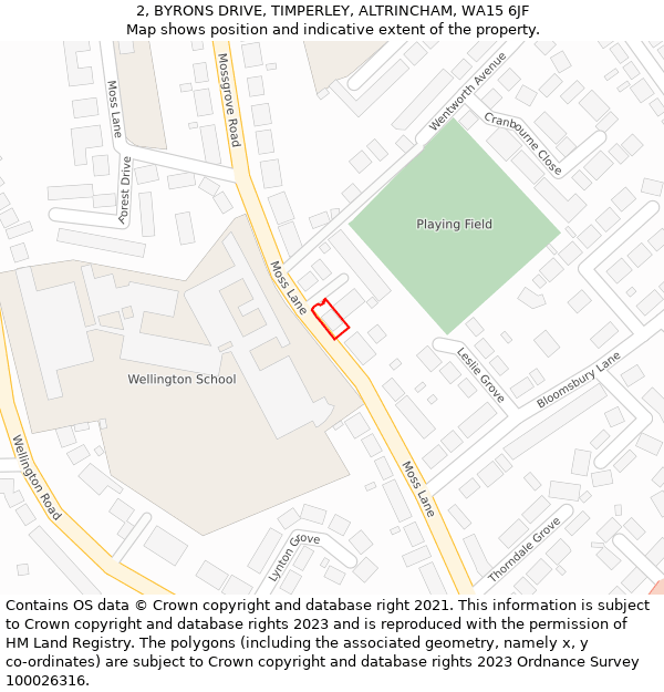 2, BYRONS DRIVE, TIMPERLEY, ALTRINCHAM, WA15 6JF: Location map and indicative extent of plot
