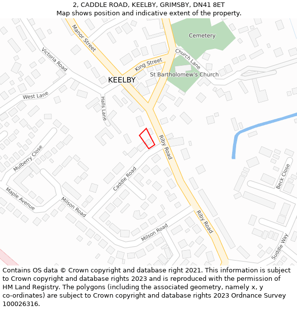 2, CADDLE ROAD, KEELBY, GRIMSBY, DN41 8ET: Location map and indicative extent of plot