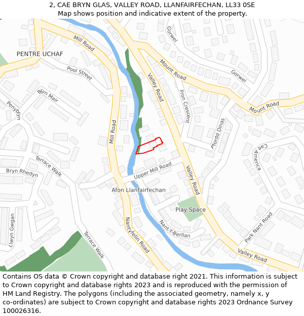 2, CAE BRYN GLAS, VALLEY ROAD, LLANFAIRFECHAN, LL33 0SE: Location map and indicative extent of plot