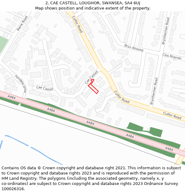 2, CAE CASTELL, LOUGHOR, SWANSEA, SA4 6UJ: Location map and indicative extent of plot