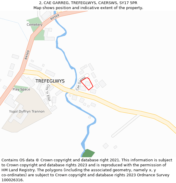 2, CAE GARREG, TREFEGLWYS, CAERSWS, SY17 5PR: Location map and indicative extent of plot