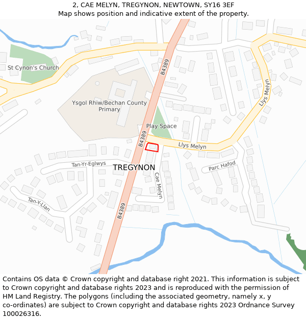 2, CAE MELYN, TREGYNON, NEWTOWN, SY16 3EF: Location map and indicative extent of plot