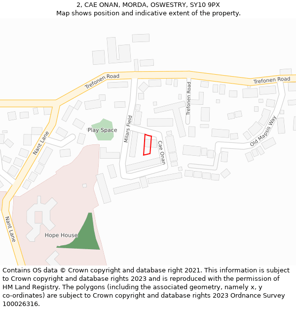 2, CAE ONAN, MORDA, OSWESTRY, SY10 9PX: Location map and indicative extent of plot