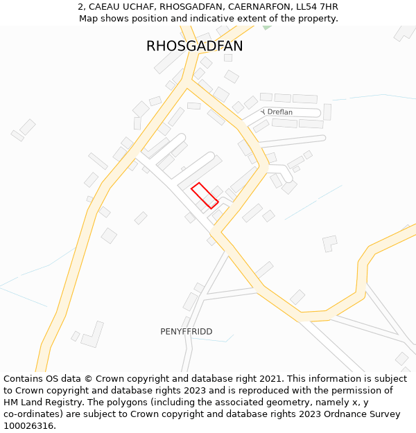 2, CAEAU UCHAF, RHOSGADFAN, CAERNARFON, LL54 7HR: Location map and indicative extent of plot