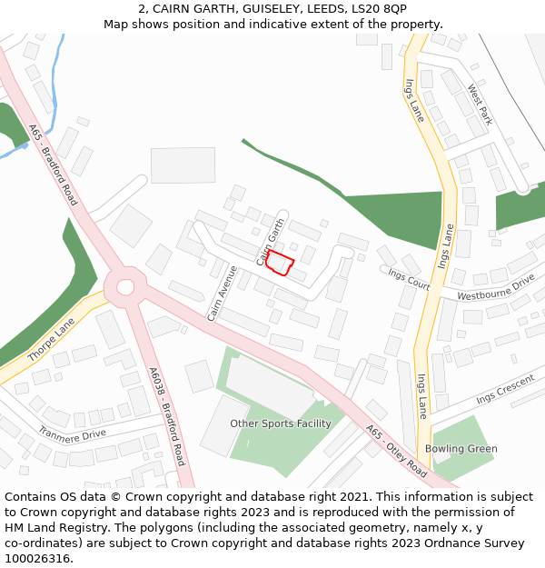 2, CAIRN GARTH, GUISELEY, LEEDS, LS20 8QP: Location map and indicative extent of plot