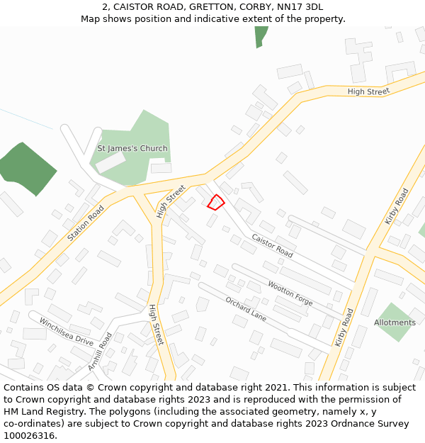 2, CAISTOR ROAD, GRETTON, CORBY, NN17 3DL: Location map and indicative extent of plot