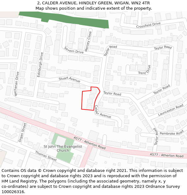 2, CALDER AVENUE, HINDLEY GREEN, WIGAN, WN2 4TR: Location map and indicative extent of plot