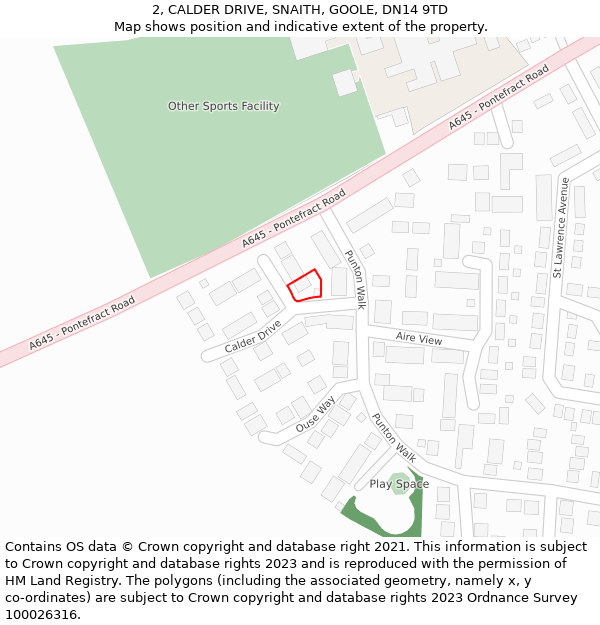 2, CALDER DRIVE, SNAITH, GOOLE, DN14 9TD: Location map and indicative extent of plot