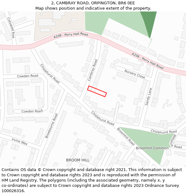 2, CAMBRAY ROAD, ORPINGTON, BR6 0EE: Location map and indicative extent of plot