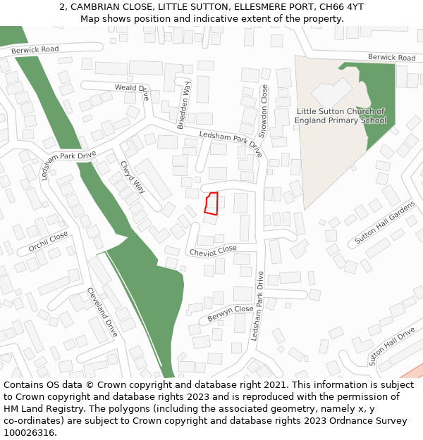 2, CAMBRIAN CLOSE, LITTLE SUTTON, ELLESMERE PORT, CH66 4YT: Location map and indicative extent of plot