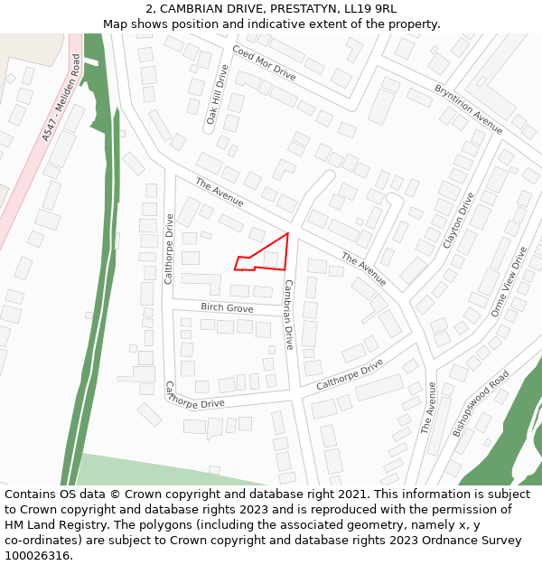2, CAMBRIAN DRIVE, PRESTATYN, LL19 9RL: Location map and indicative extent of plot