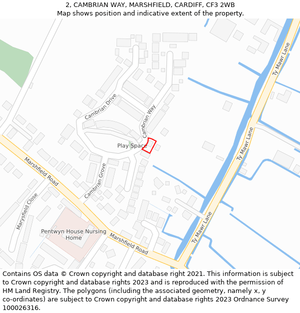 2, CAMBRIAN WAY, MARSHFIELD, CARDIFF, CF3 2WB: Location map and indicative extent of plot